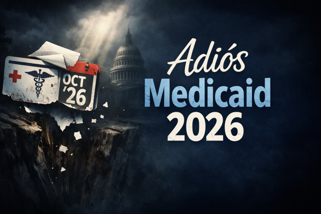 Calendario de octubre de 2026 con documentos de Medicaid y el Capitolio de Estados Unidos al fondo