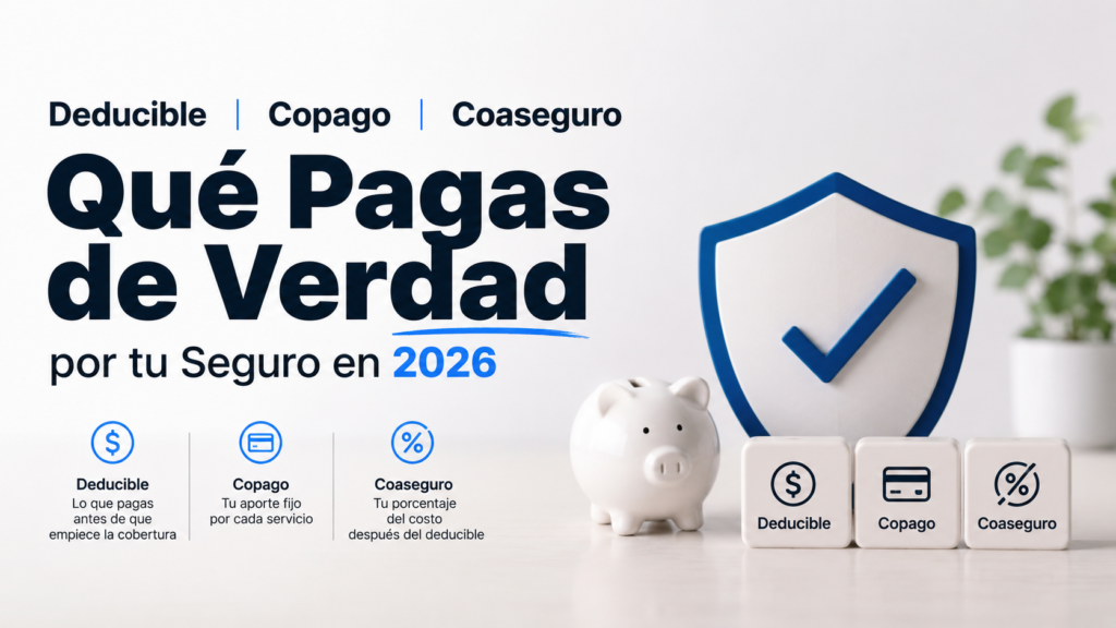 Que pagas de verdad. Con 3 iconos de deducible, copago y coaseguro