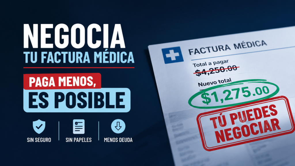 Factura médica de hospital con el importe rebajado de 4.250 a 1.275 dólares tras negociarla